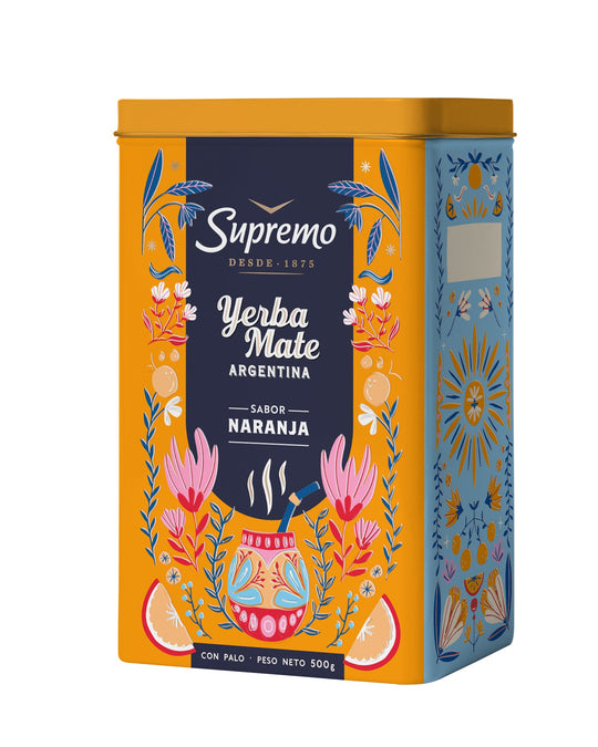 Lata Yerba Mate Supremo Naranja, 500 grs.