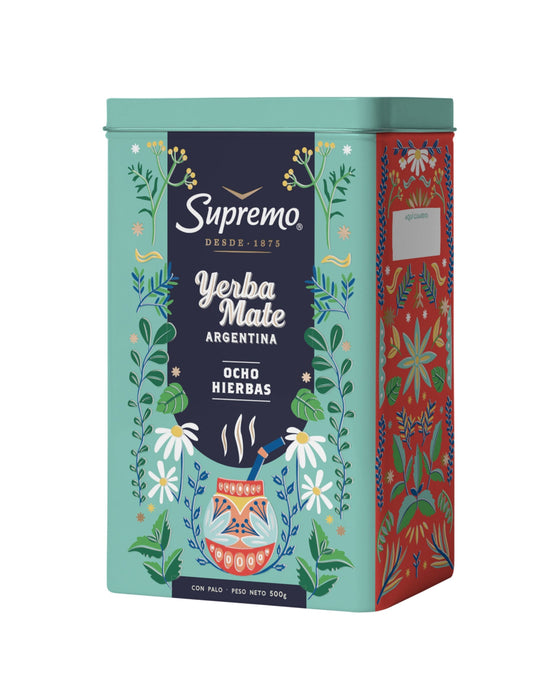 Lata Yerba Mate Supremo 8 Hierbas, 500 grs.