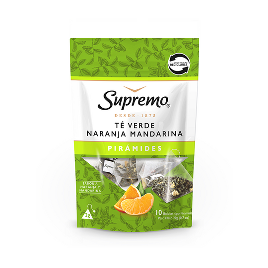 2x Pirámides Té Verde Naranja Mandarina, 10 bolsitas
